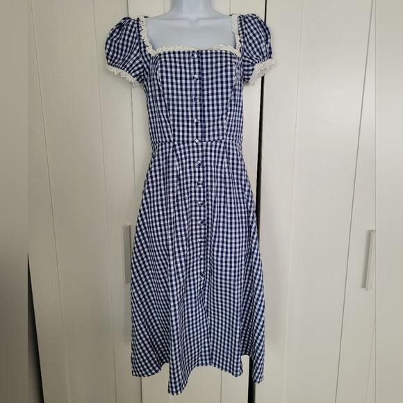 NWOT Blue & White Collectif Eyelet Trim Giulietta Mini Gingham Print Dress - Picture 8 of 14